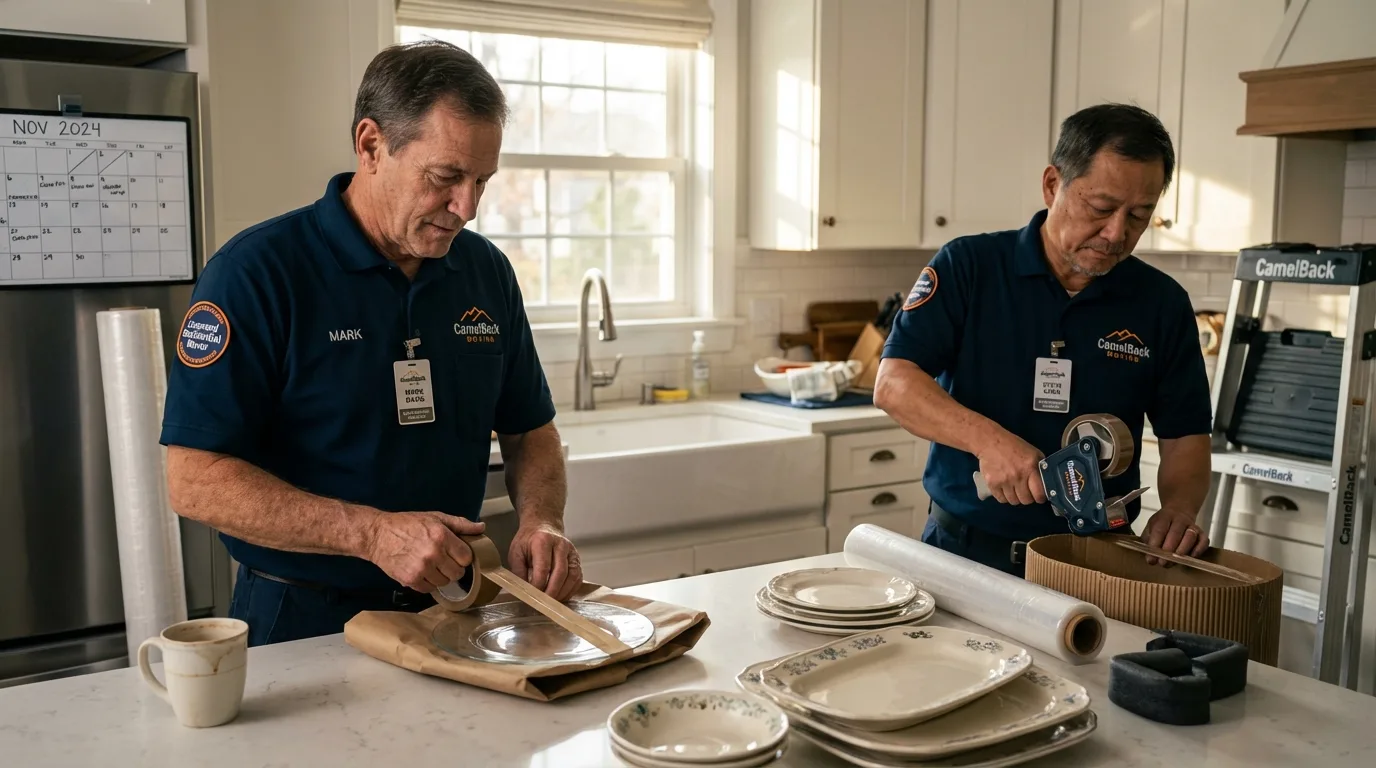 Professional crew packing kitchen dishware in Beebe, AR